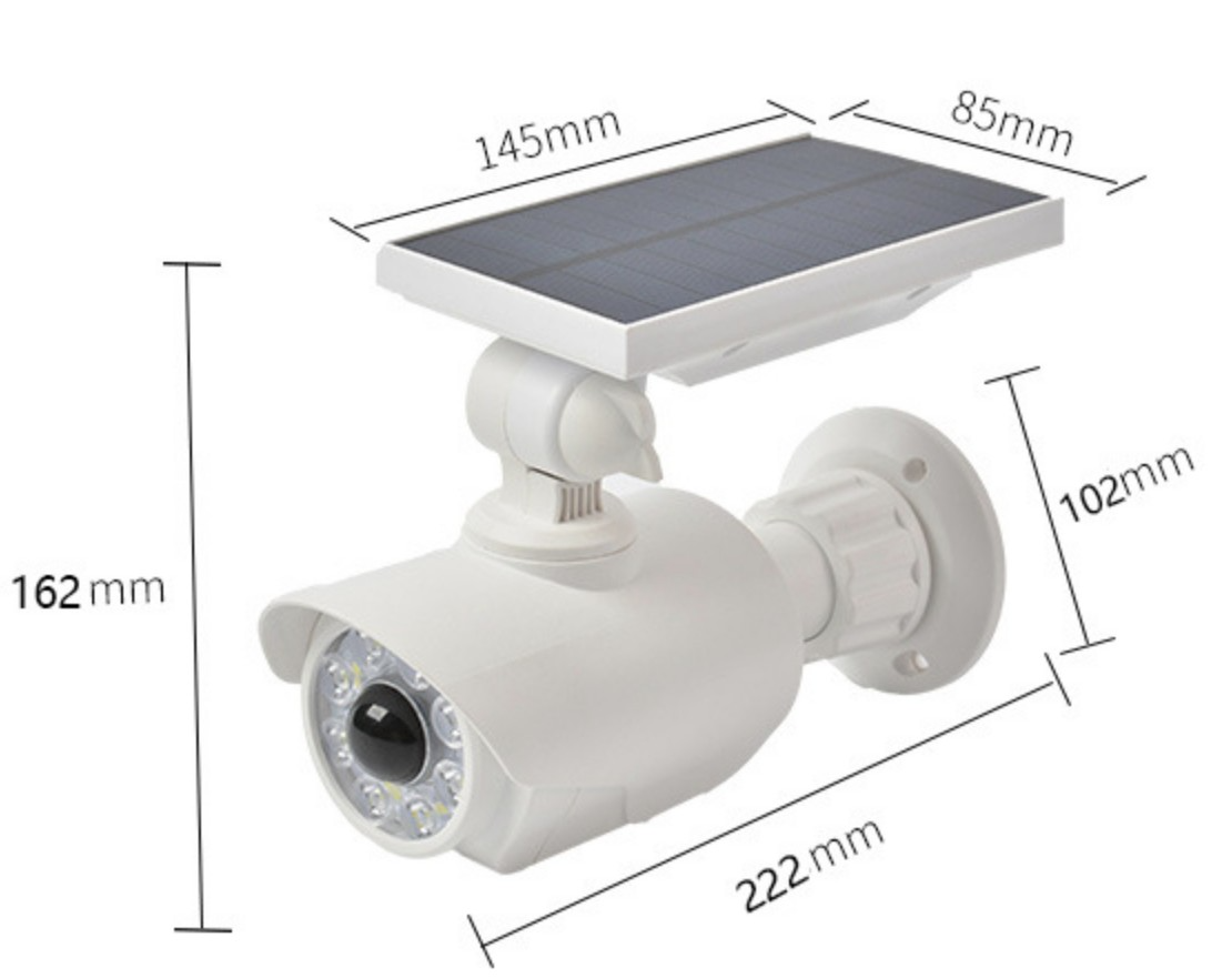 Dummy Outdoor Solar Sicherheitskamera Überwachungskamera Attrappe mit LED Beleuchtung inkl. Wandhalterung (IP66) - Weiss