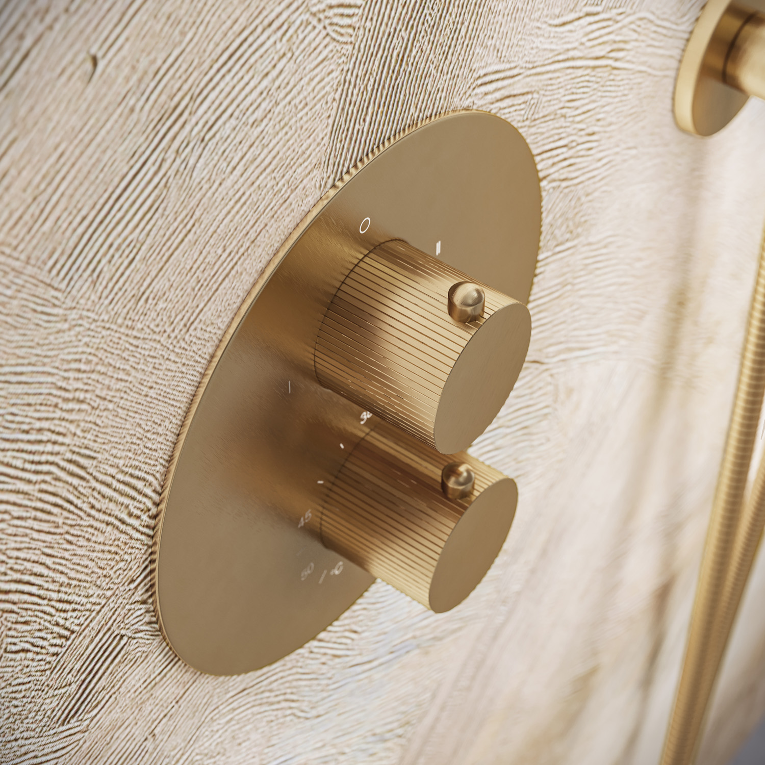Saniclear Brass Stripes inbouw regendouche 30cm met ronde massagejets en muurarm geborsteld messing - mat goud