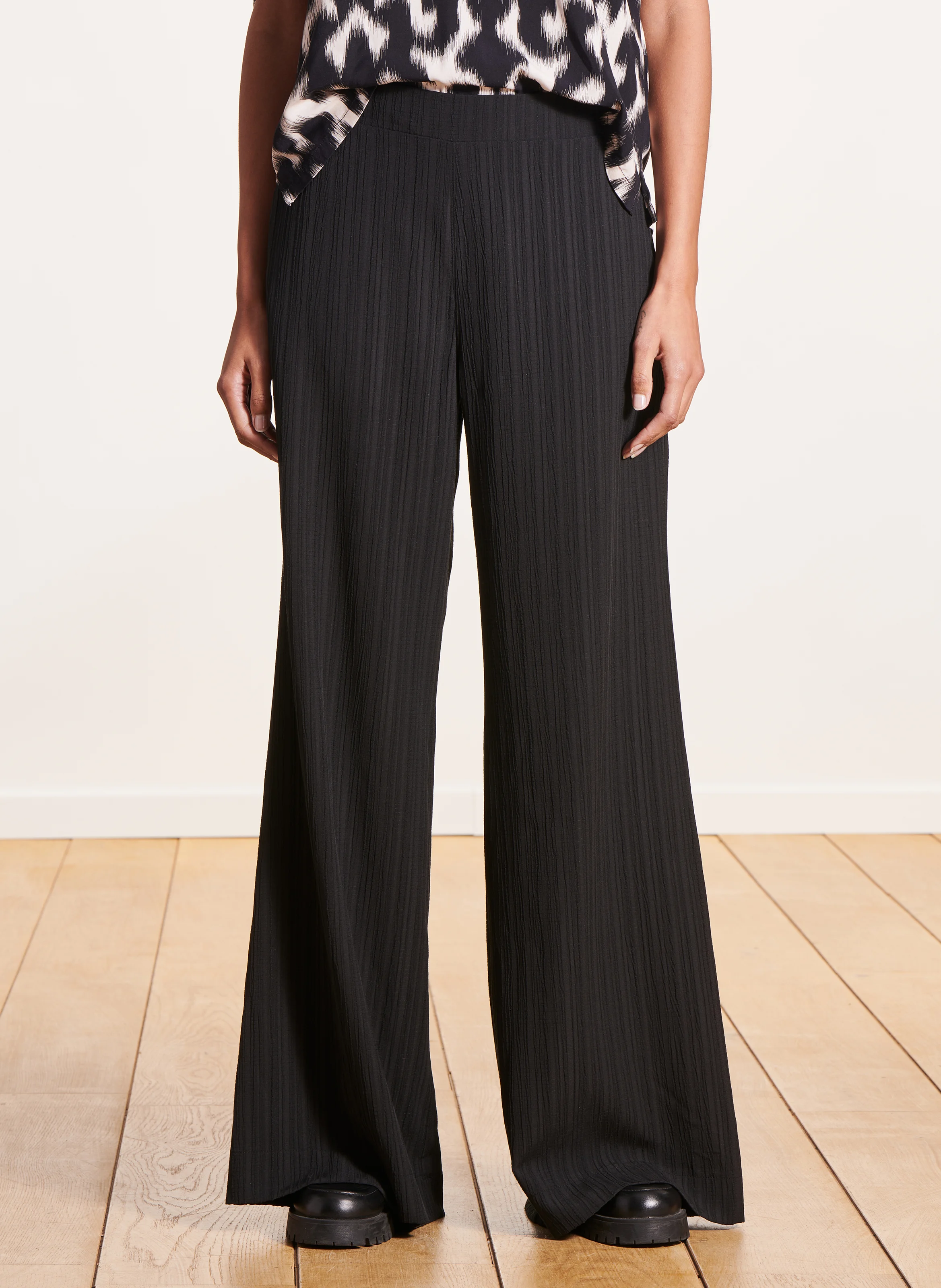 Pantalon large en coton mélangé | Noir