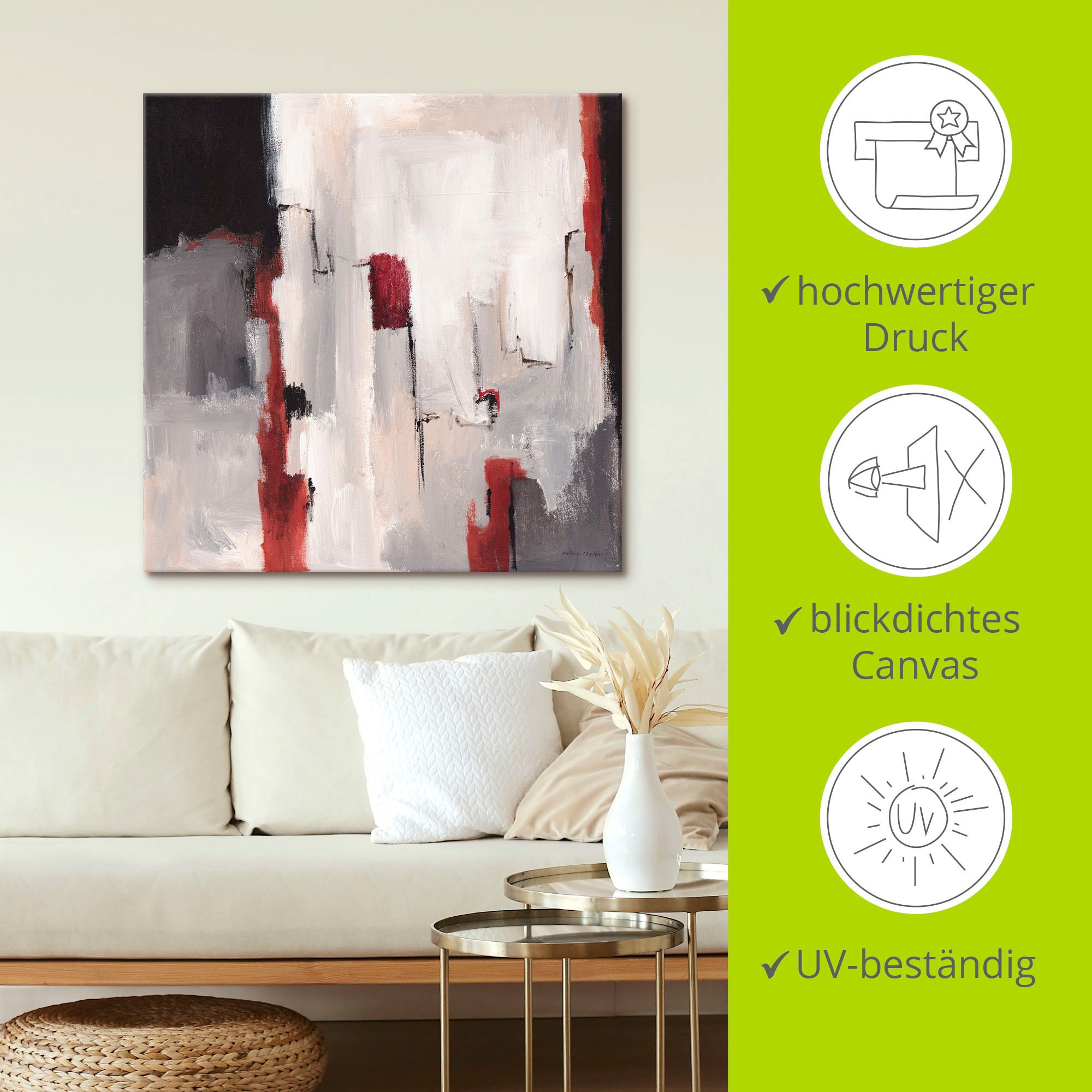 Artland Leinwandbild »Rot an Grau II« Gegenstandslos 1 Stk. tlg. als Leinwandbild, Poster in verschied. Grössen