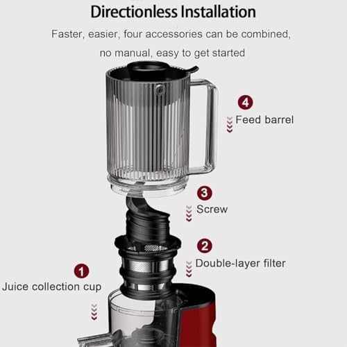 Presse Agrumes à Mastication Lente, Presse Agrumes à Froid 250 W 1400 ML avec 2 Doubles Couches de Filtre, 1 Tasse de récupération de jus/Lies, Presse Agrumes séparateur de pulpe Amovible avec Brosse : Cuisine et Maison