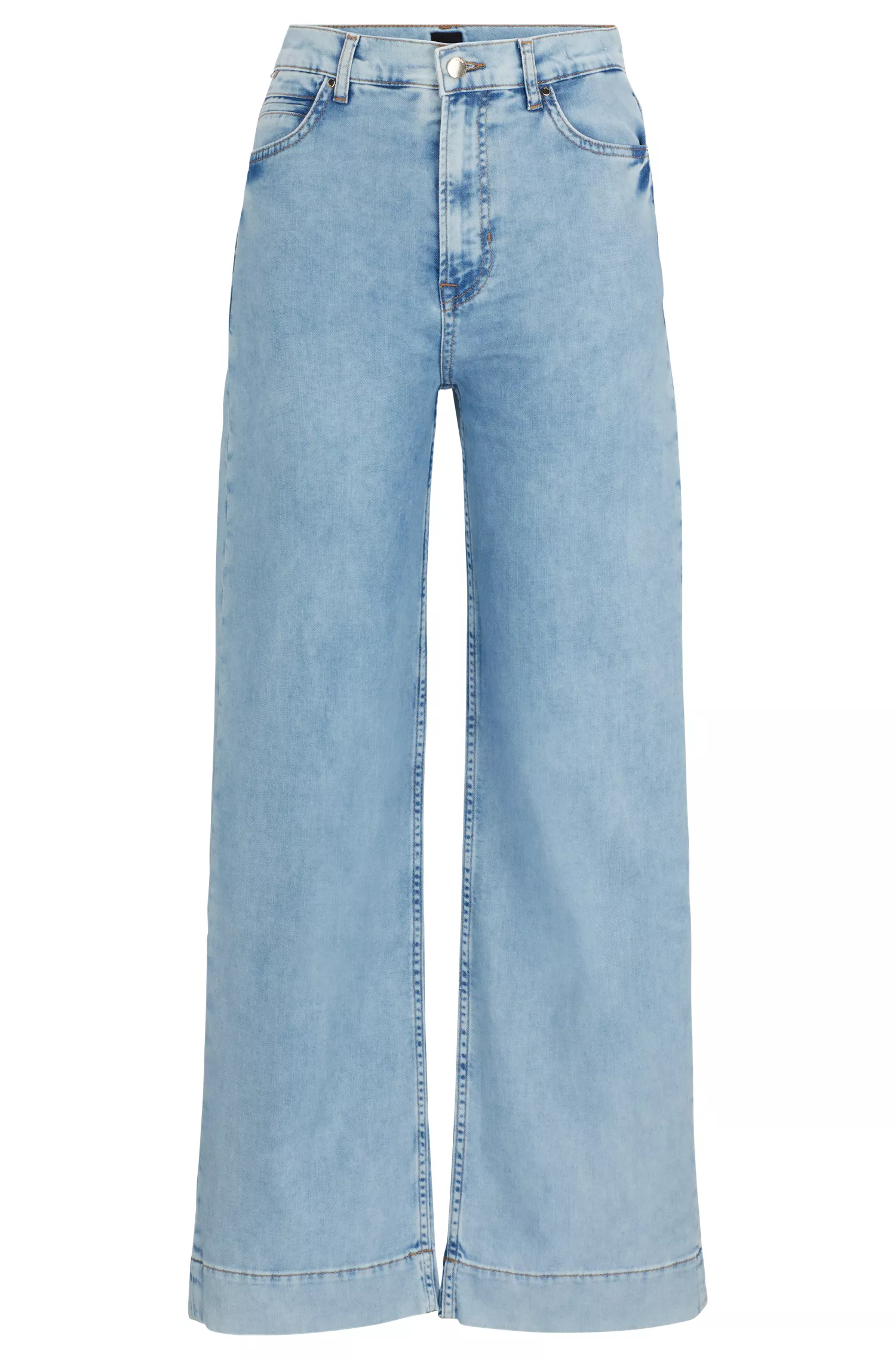 Calça jeans BOSS preta, corte regular, cintura alta, em denim azul.