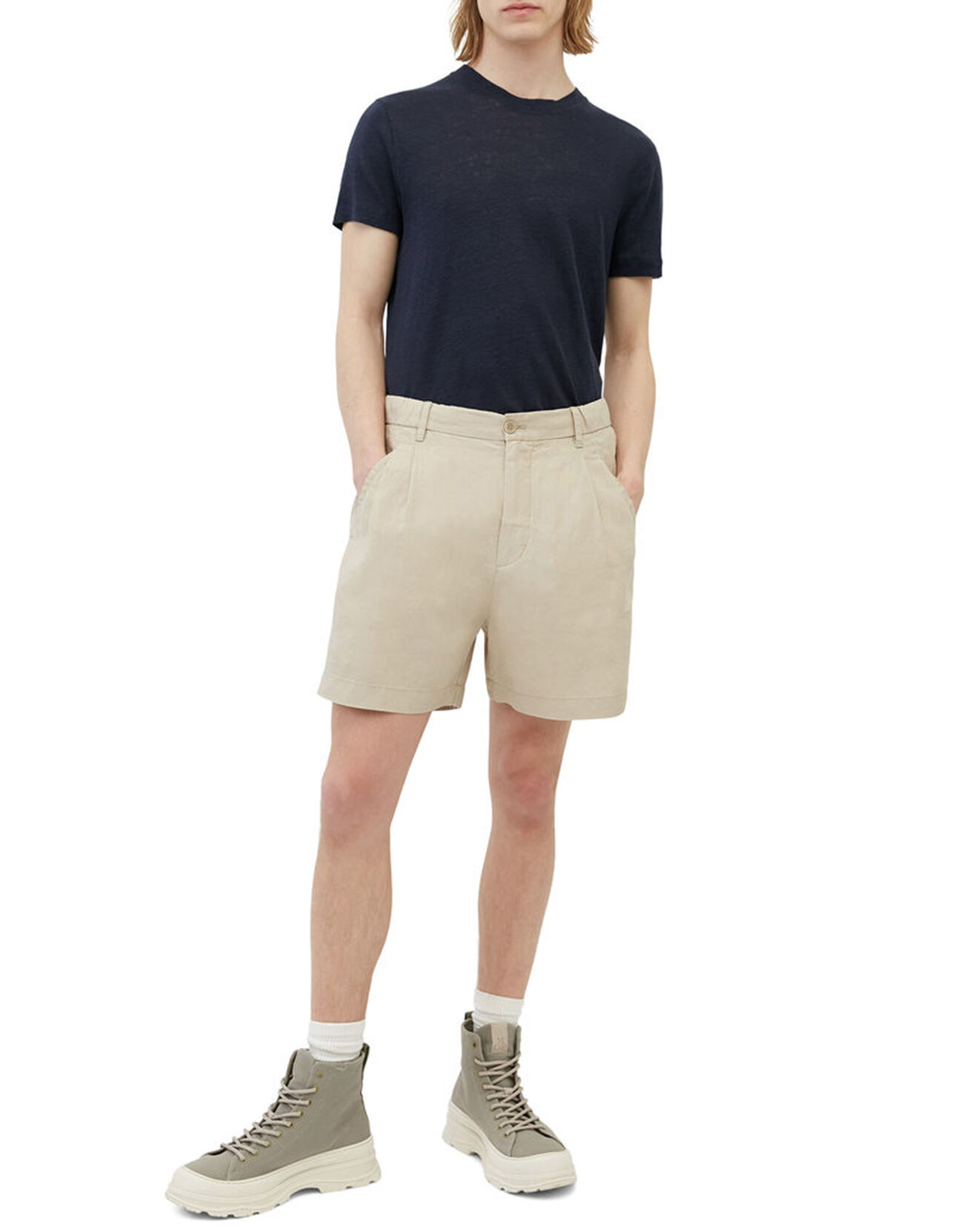 Marc O'Polo T-Shirt 100% Lin manches courtes Col Rond bleu marine