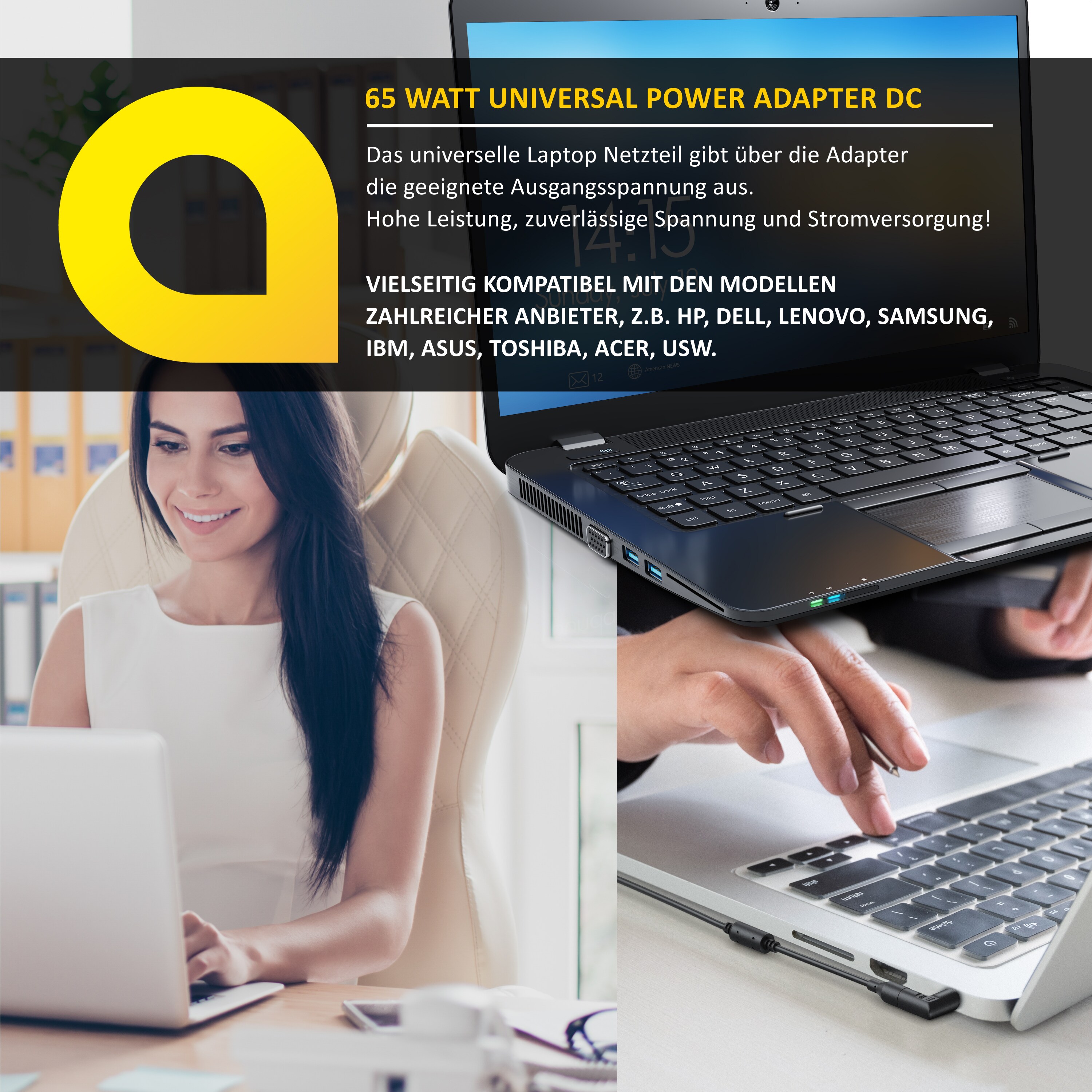 Aplic Universal Netzteil 65W - Laptop und Notebook - Universalnetzteil AC/DC - 18,5V - 20V - 3,5 A - 14 Adapterstecker