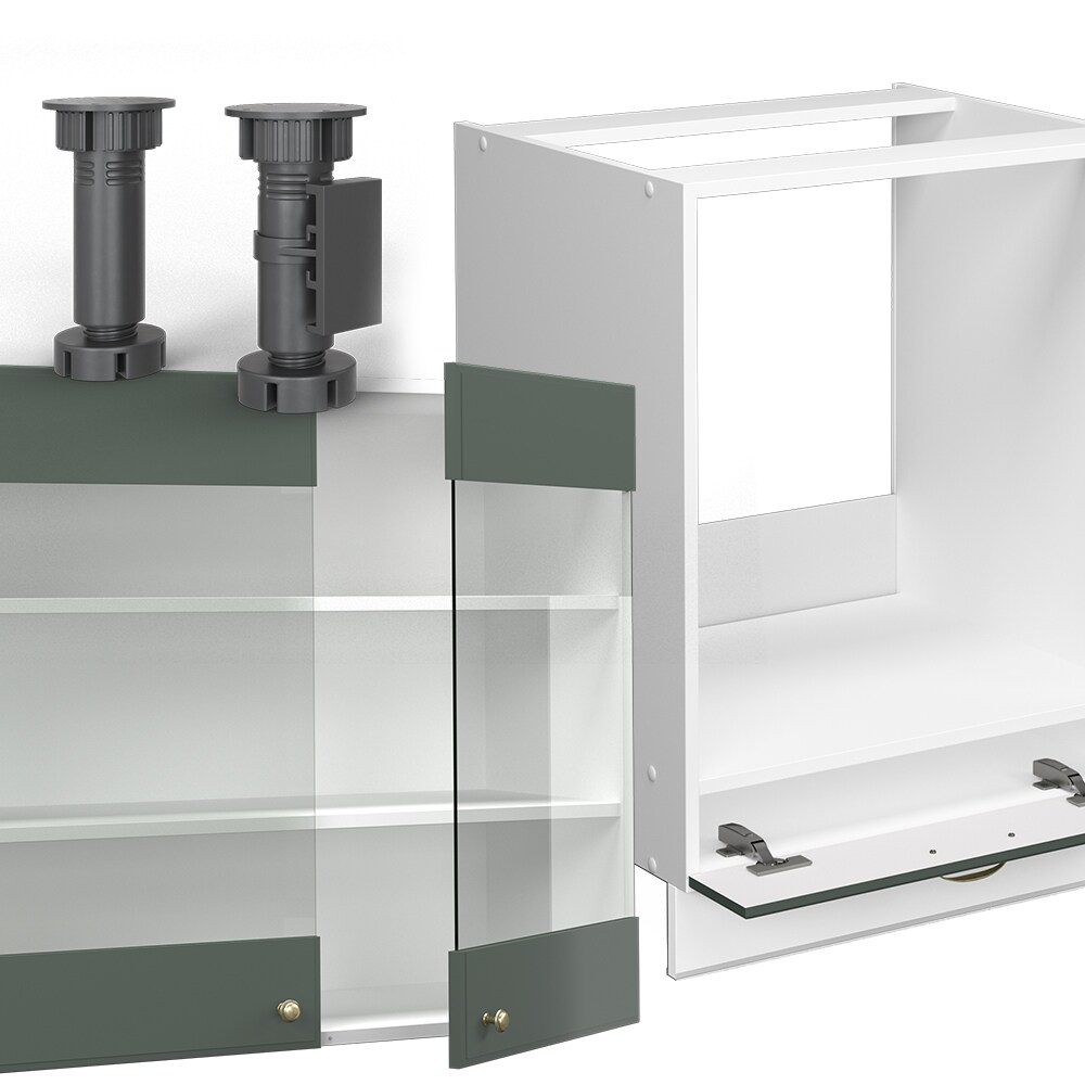 Vicco Eckküche Küchenzeile Einbauküche Fame-Line Landhaus Weiß Grün Gold 190 cm Schubunterschrank Spülenunterschrank Eckunterschrank Herdumbauschrank Hängeglasschrank Hängeschrank