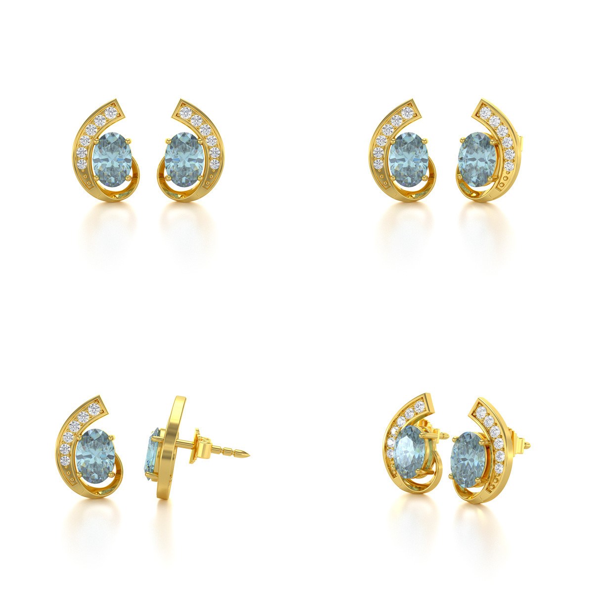 Boucles d'oreilles ADEN Or 585 Jaune Aigue-Marine et Diamants 2.10grs