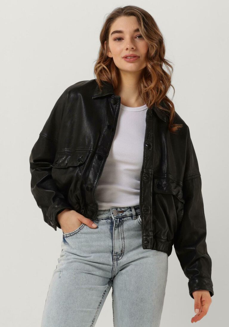 GOOSECRAFT zwarte goosecraft leren jas gc daisies jacket