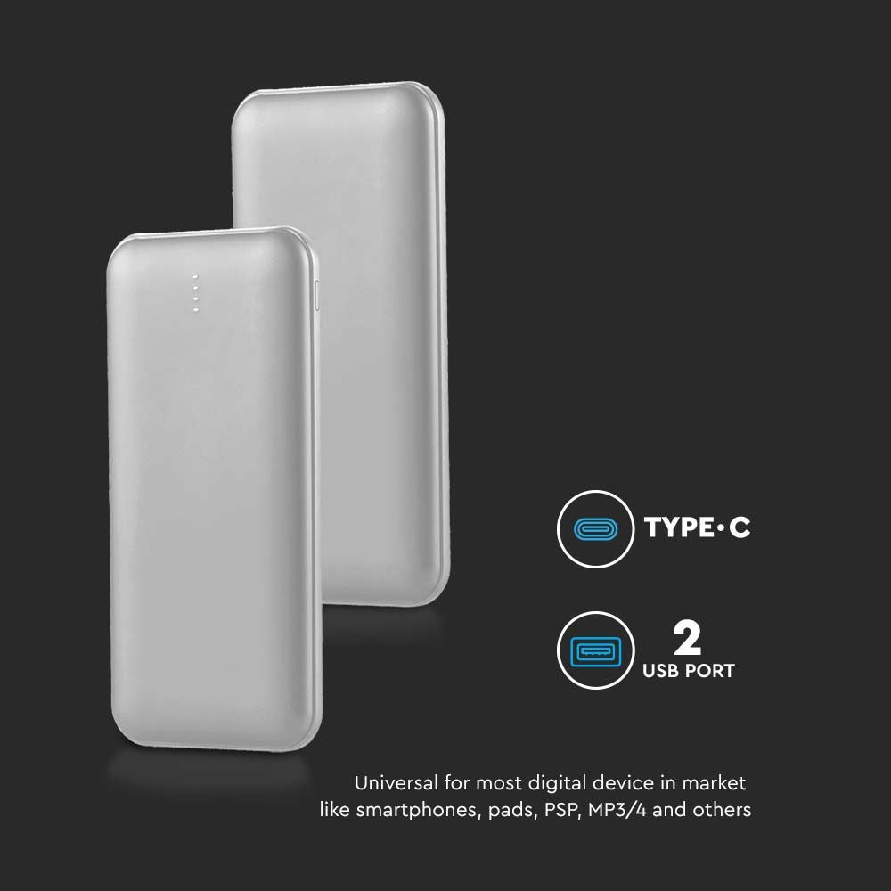 Powerbanks met LED-display - Zilveren behuizing - 10000 mAh
