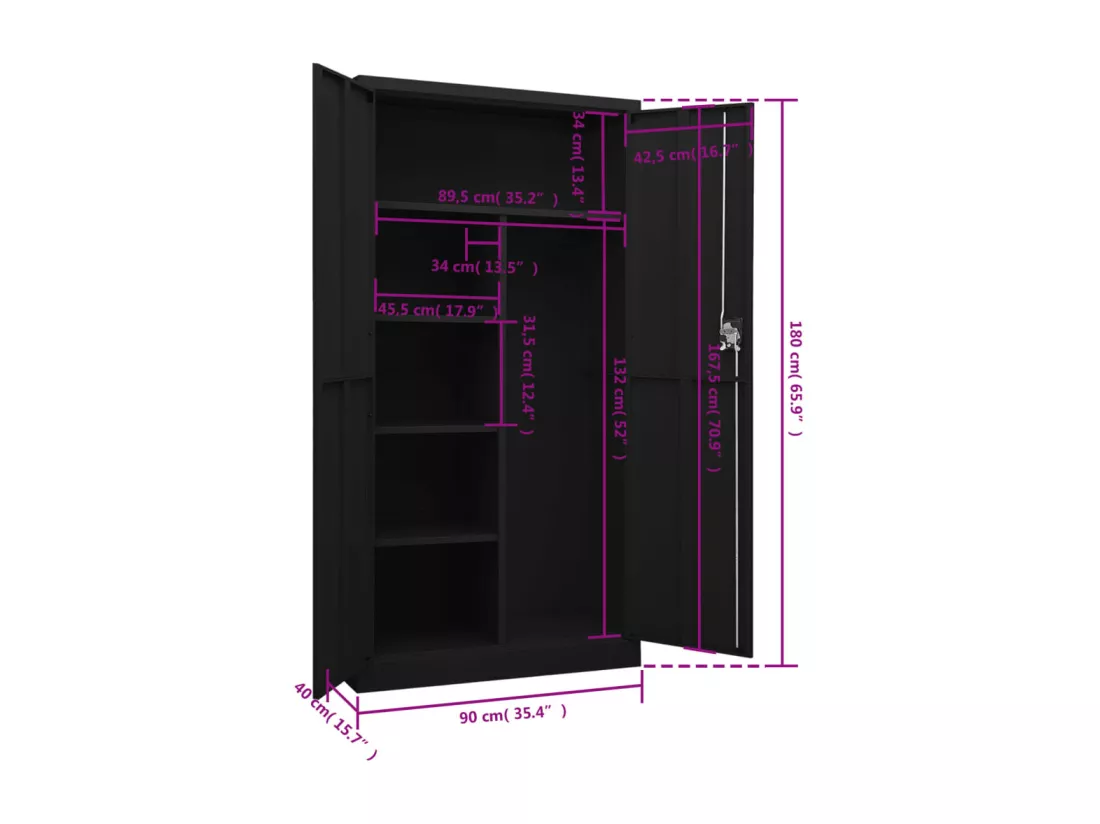 Armoire à casiers Noir 90x40x180 cm Acier