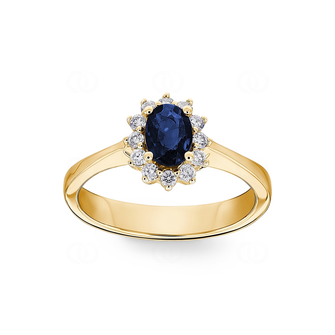 Damenring 750/18 K Gelbgold mit Diamanten 0.17 ct H/si & Saphir 0.52 ct