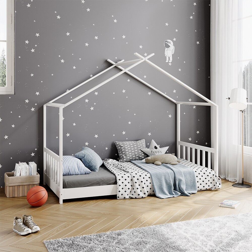 Vitalispa Kinderbett Bettenhaus Einzelbett FrederickeWeiß 160 x 80 cm modern Kinderzimmer Bett Lattenrost Rausfallschutz