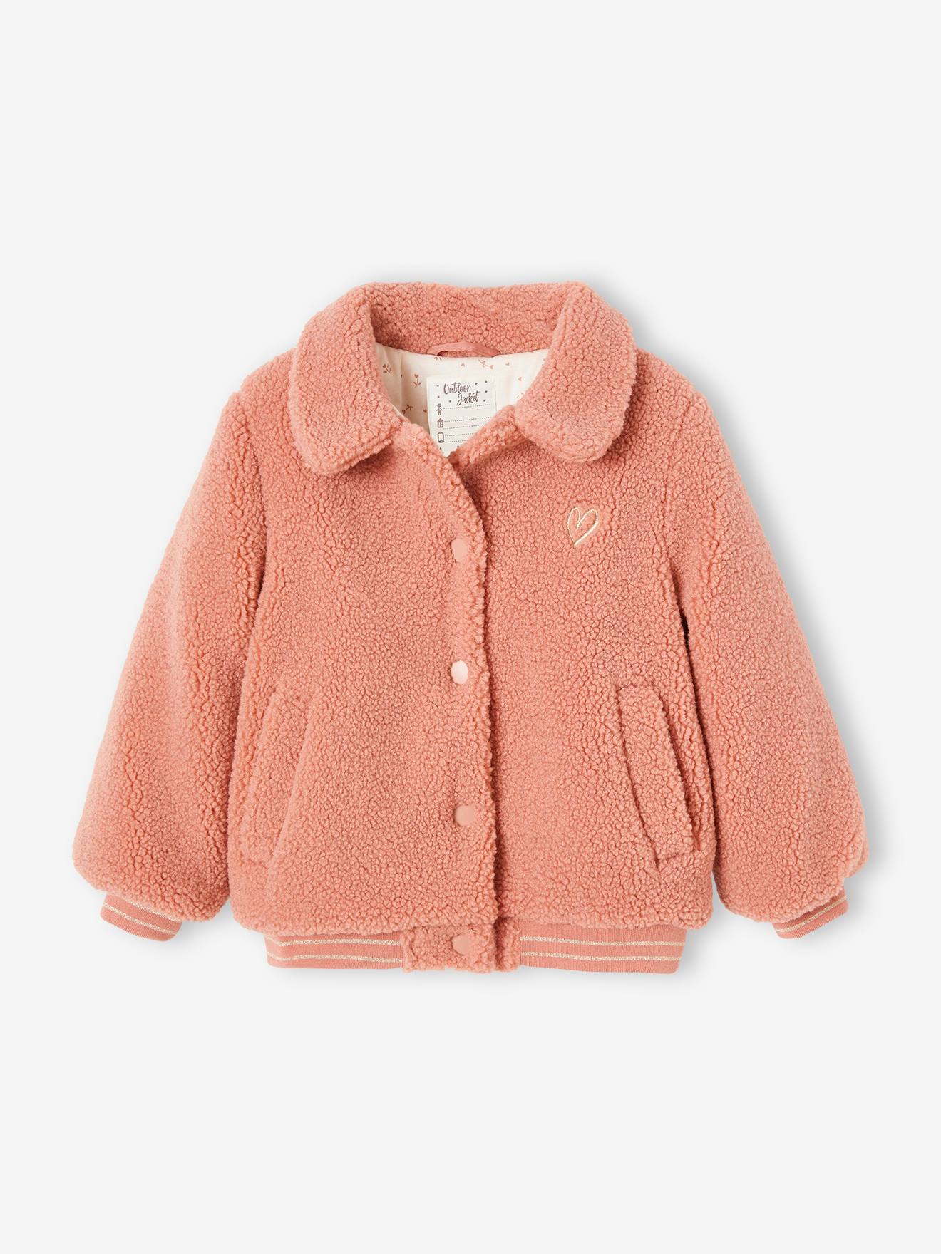Casaco teddy rosa de sherpa para meninas