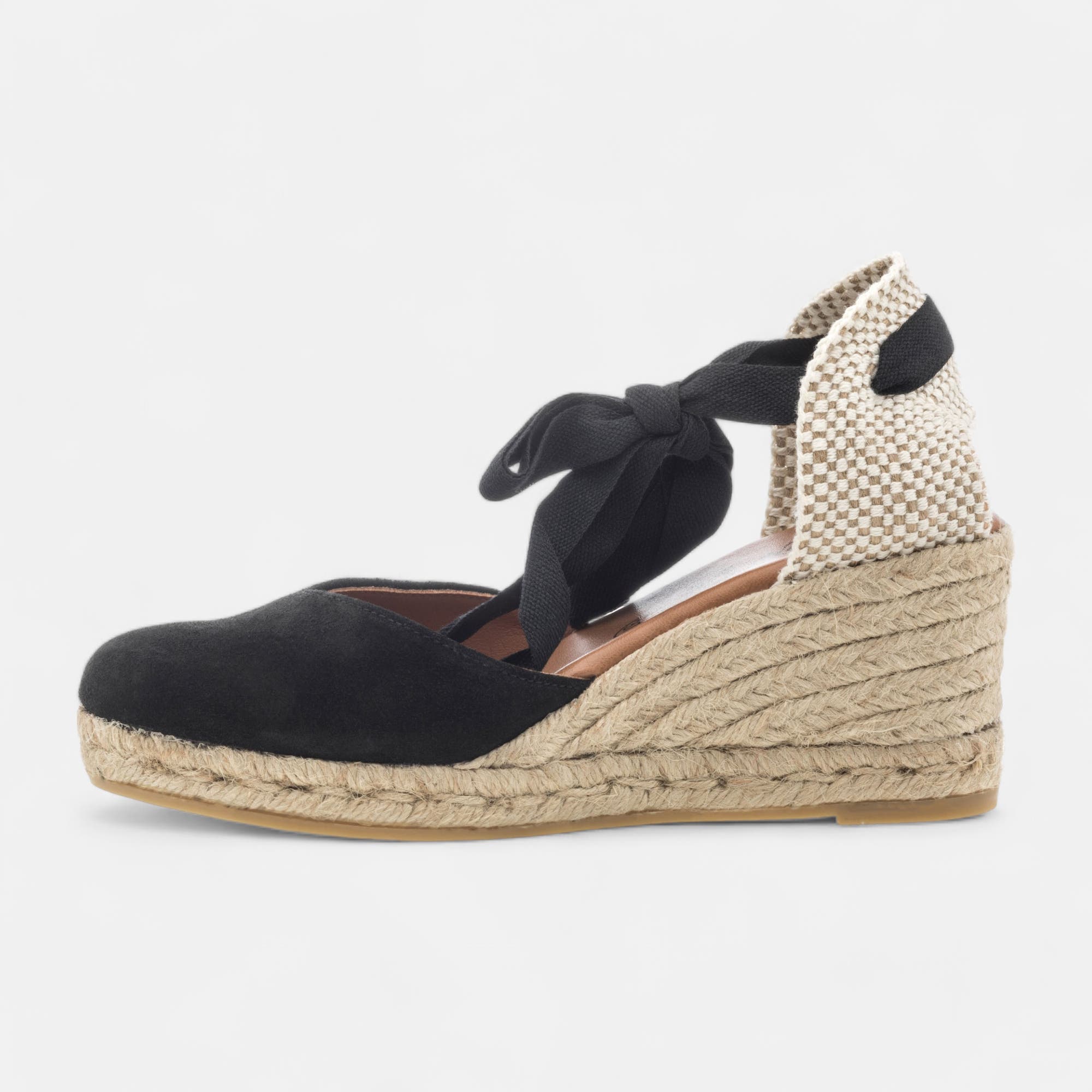 Espadrilles à talon compensé Femme en cuir noir