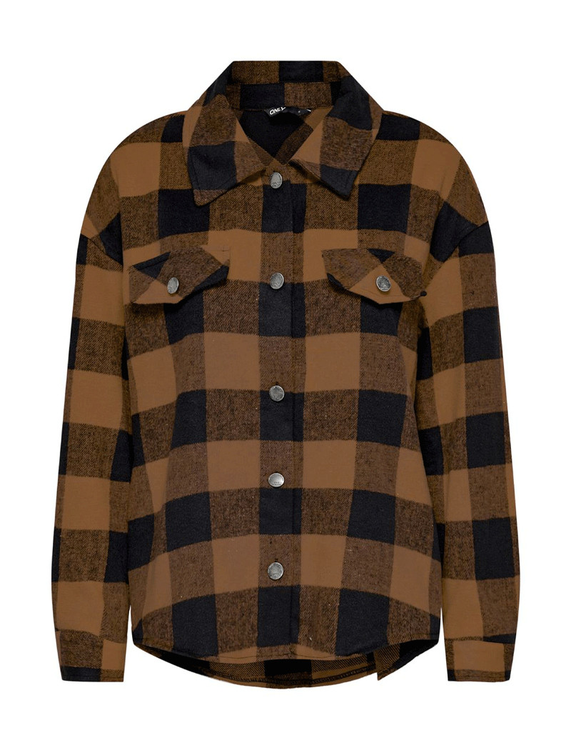 ONLY VESTE CHEMISE CARREAUX MARSALA MARRON