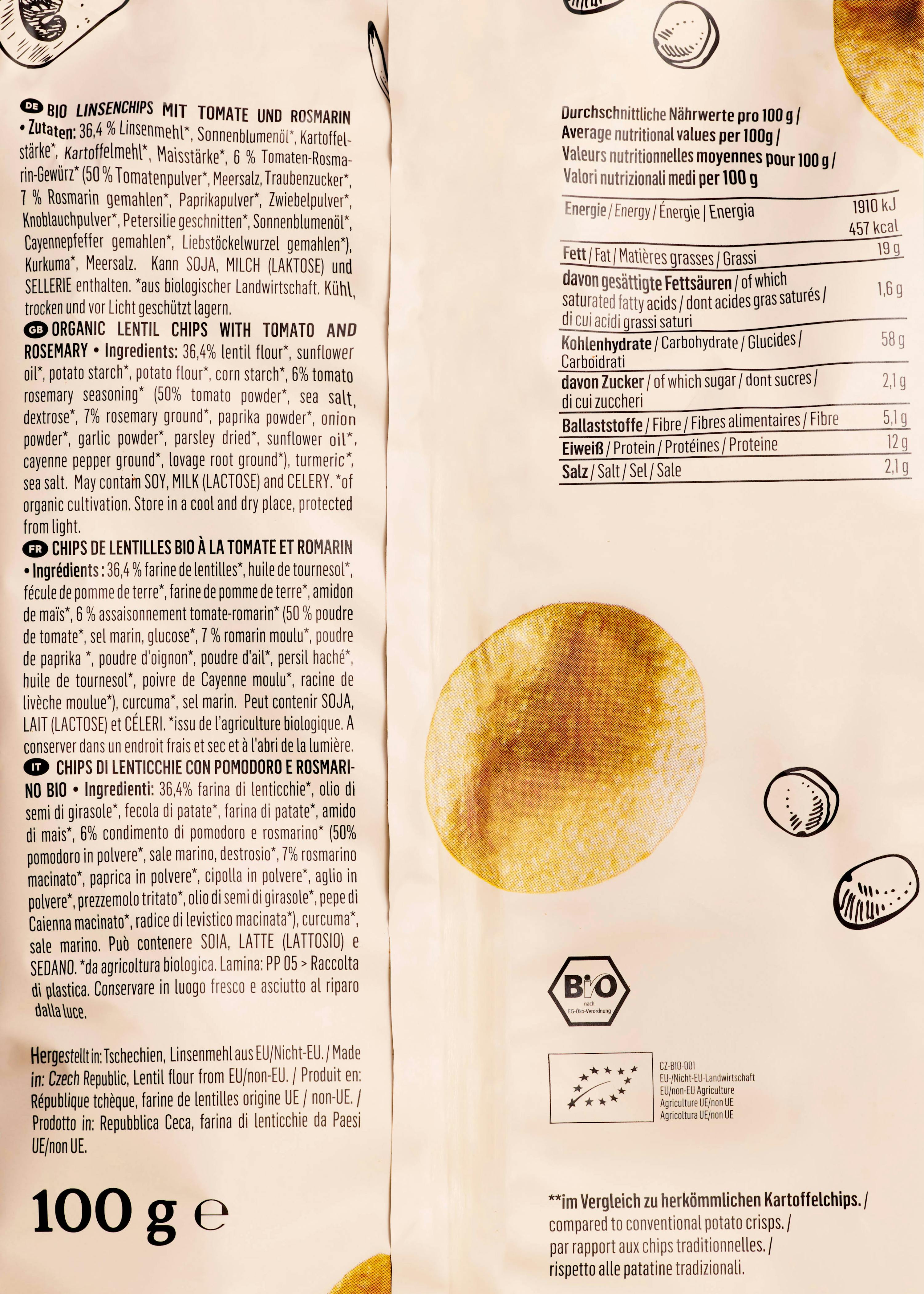 Bio Linsenchips mit Tomate & Rosmarin 100 g