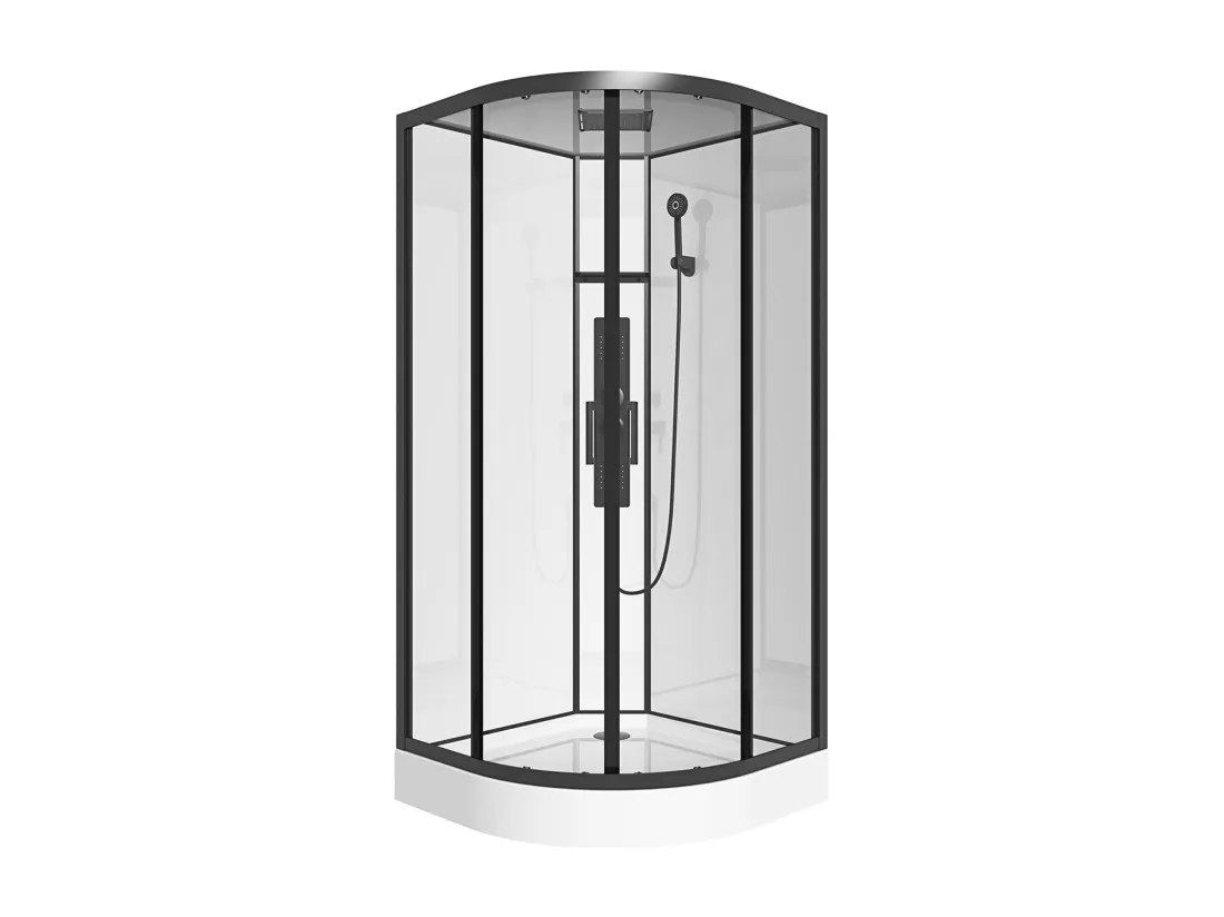 Cabine de douche hydromassante en quart de cercle - L90 x l90 x H215 cm - SOLENA