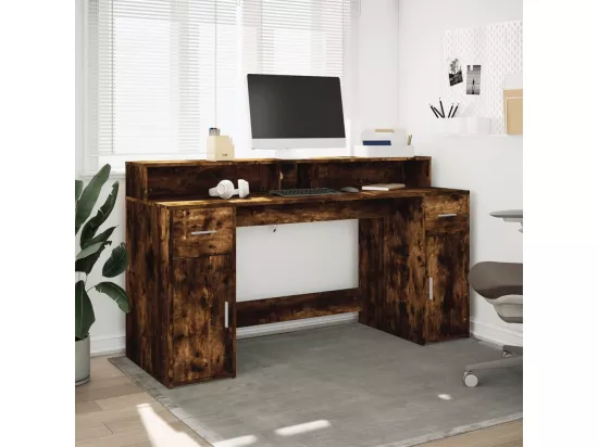 Bureau et lumières LED chêne fumé 160x55x91cm bois d'ingénierie
