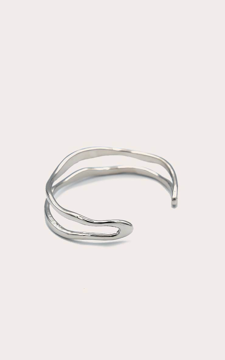 Argenté Bracelet Jonc À Double Crête Ondulée