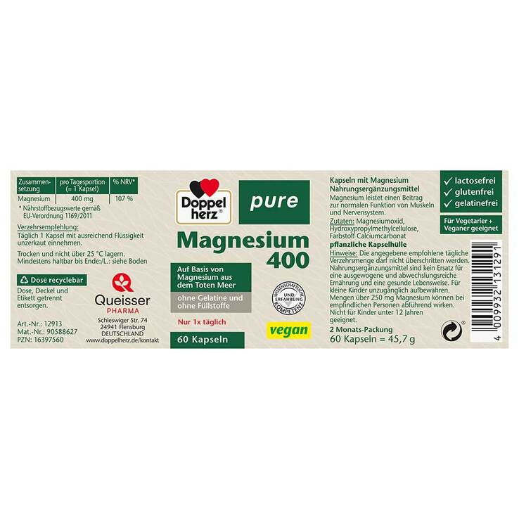 Doppelherz Magnesium 400 pure Kapseln, 60 St