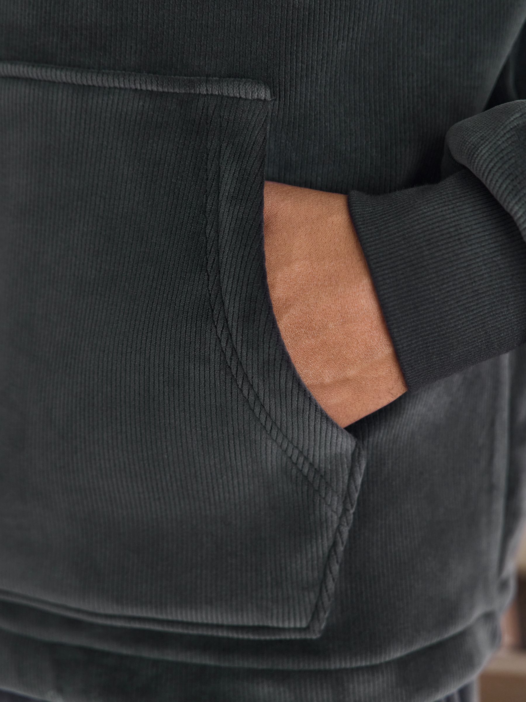 Antraciet - Jersey Textured Ribbed Hoodie