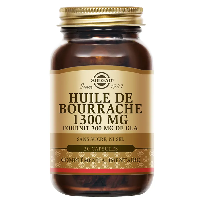 Huile de Bourrache 1300mg - Super GLA - Omega-6 - Acide Gras - Beauté Peau, Ongles, Cheveux - 30 softgels