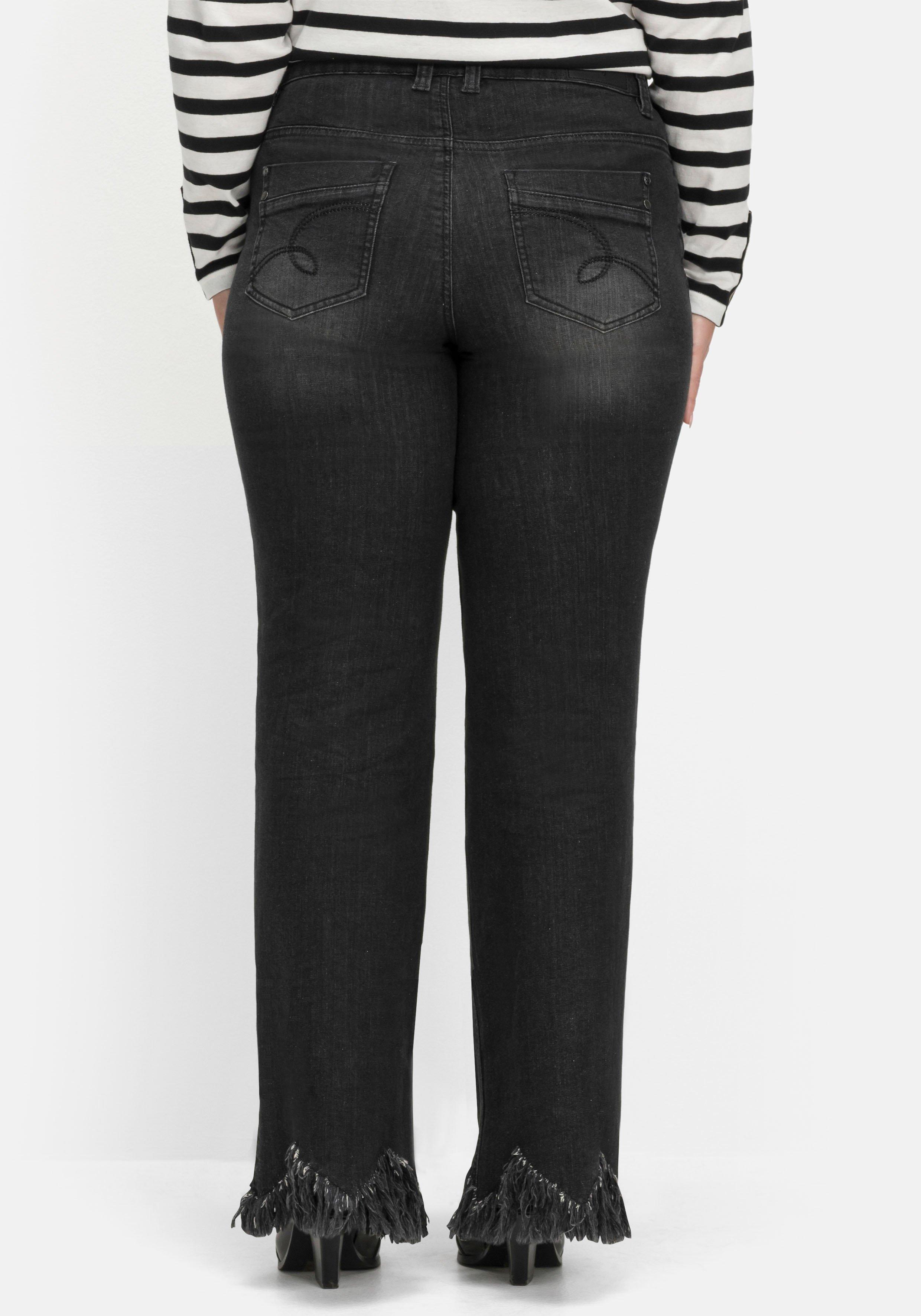 Bootcut-Jeans mit Fransensaum in Zickzack-Form