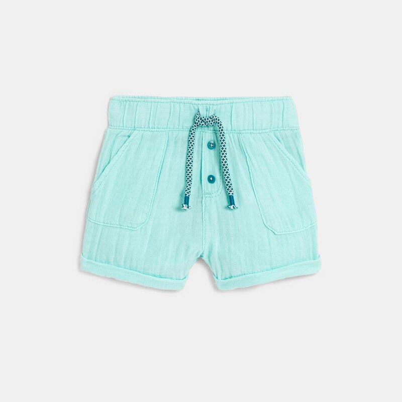 Short coton léger gaufré bleu bébé garçon Turquoise