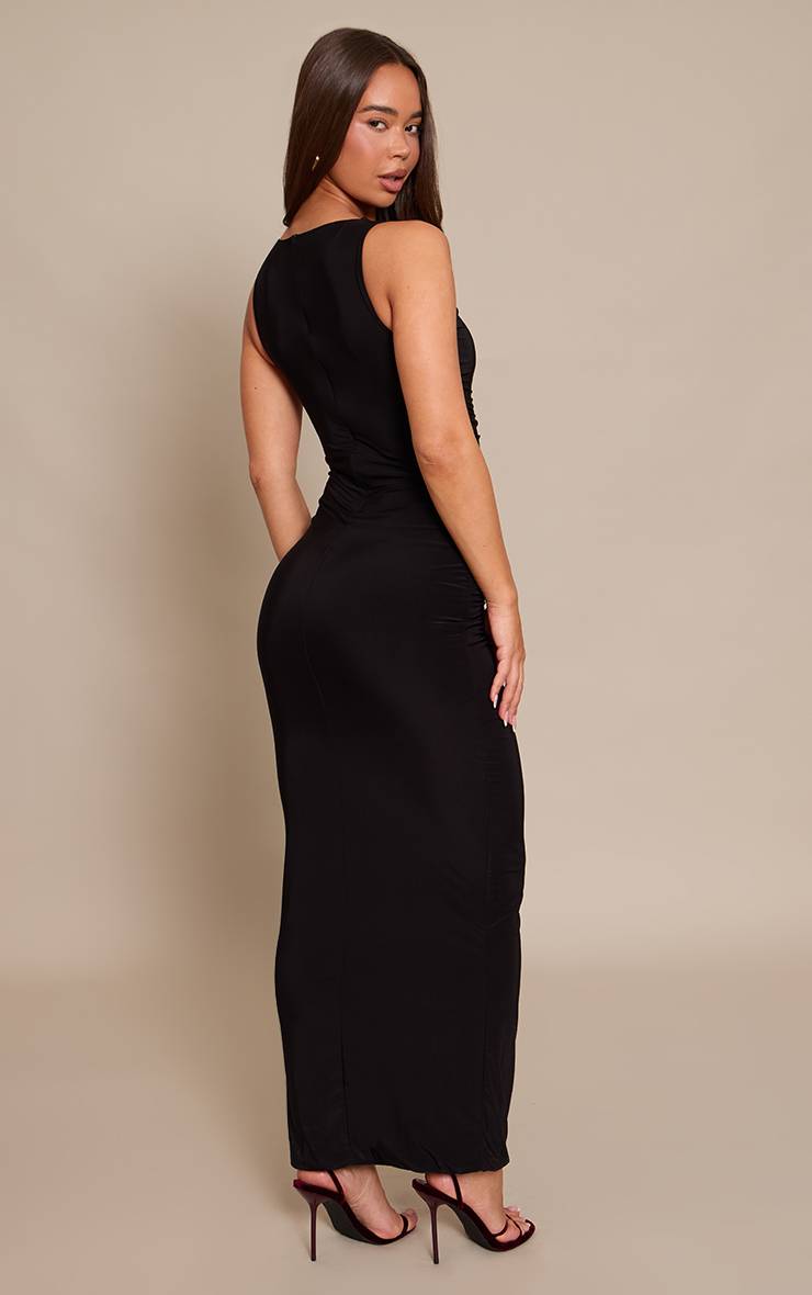 Noir Robe Maxi Portefeuille Froncée En Tissu Slinky
