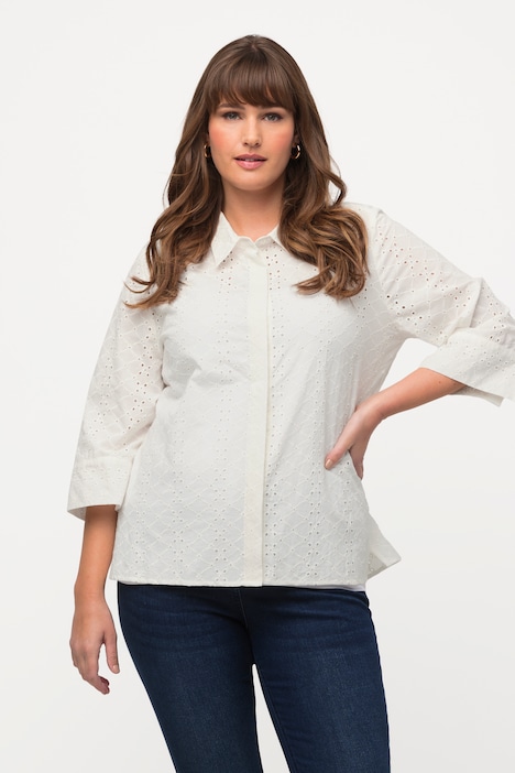 Hemdbluse, Lochstickerei, Hemdkragen, 3/4-Arm