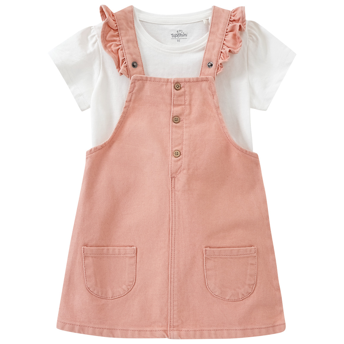 Topomini Mädchen Latzkleid und T-Shirt im Set rosa / weiss