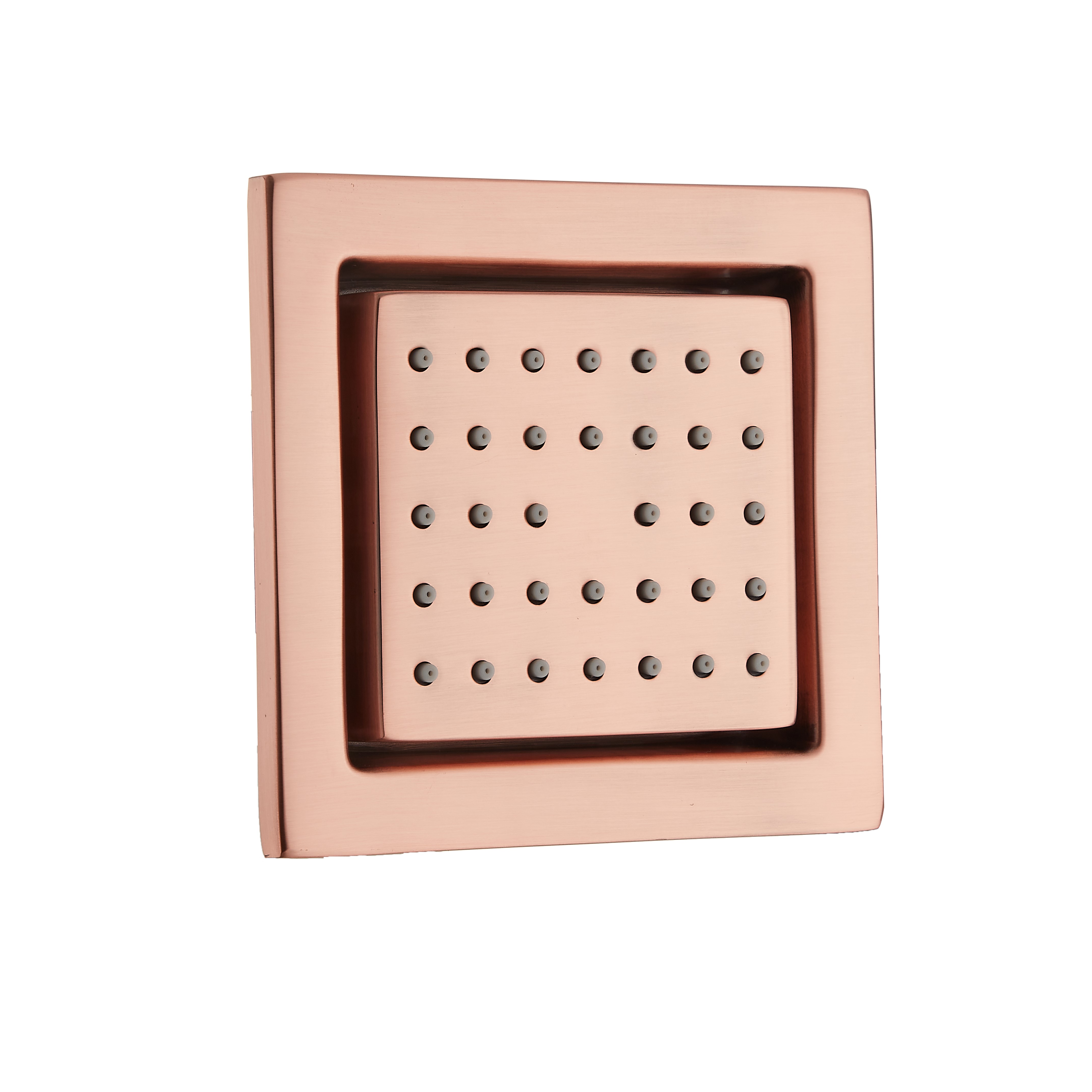 Saniclear Copper Curved inbouw regendouche 20cm met vierkante massagejets en muurarm geborsteld koper
