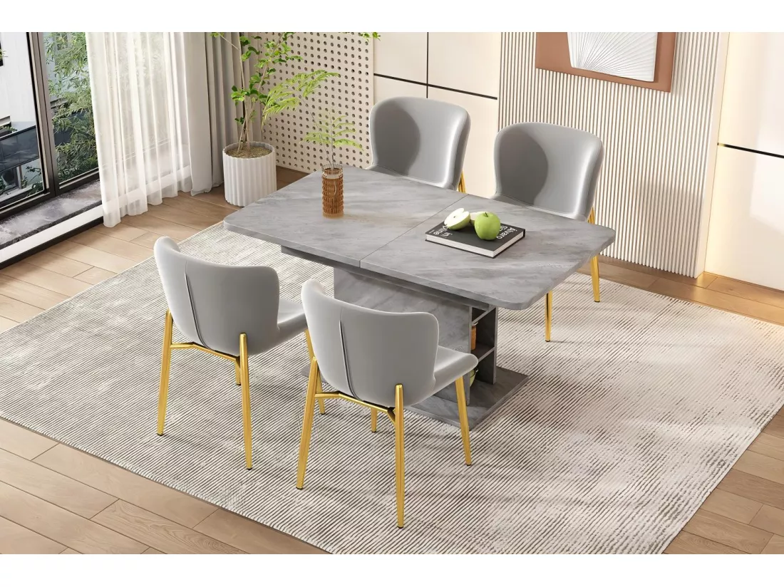Lot de 4 chaises en velours et pieds en métal galvanisées, charge max 150kg, 54x45x82cm, Gris