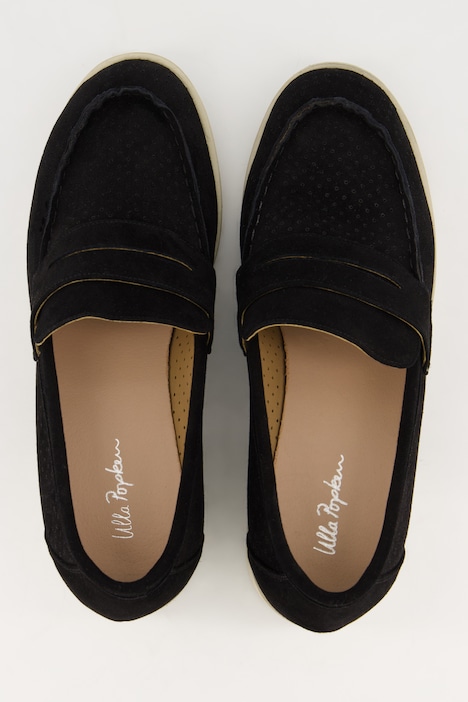 Leder-Loafer, Veloursleder, Textilfutter, Blockabsatz