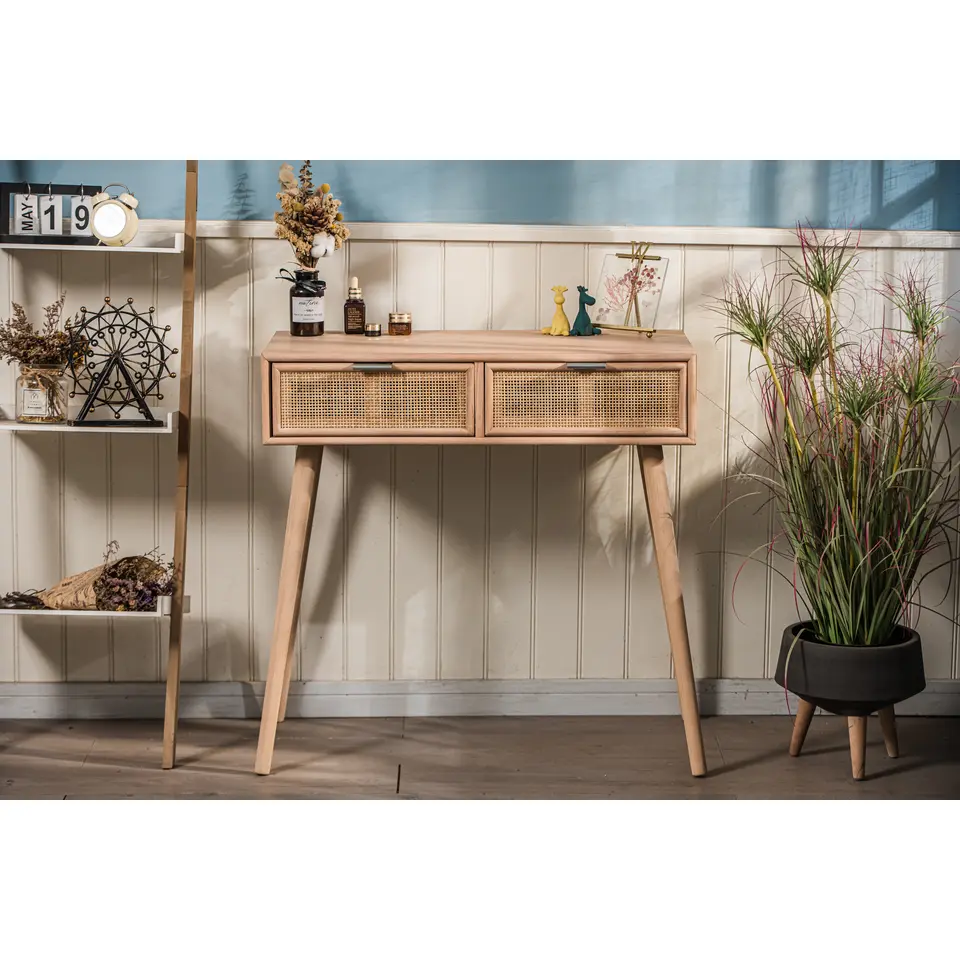 Console 2 laden van hout en natuurlijk rotan