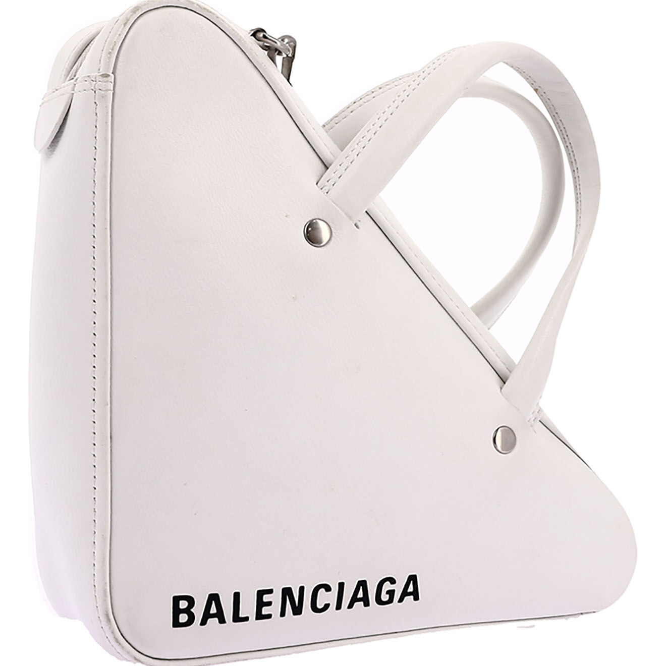 Balenciaga Sac bandoulière Triangle en Cuir blanc - Très bon état - L.27 cm