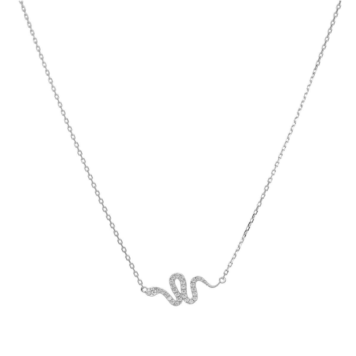 Collier Argent Rhodié Serpent Sertie De Zirconium Blanc