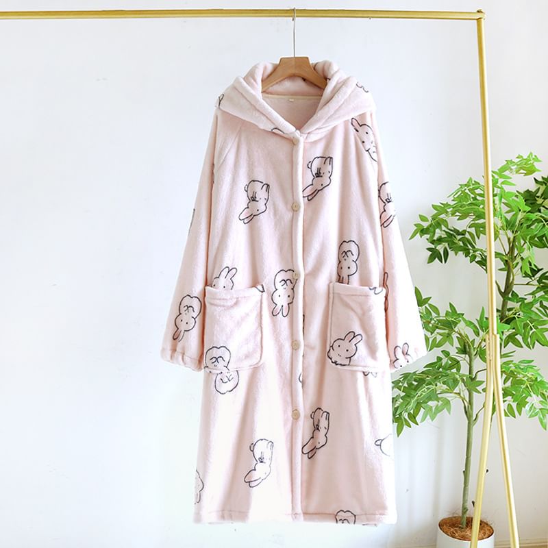 Somnus - Fleece gewaad met capuchon en knopen
