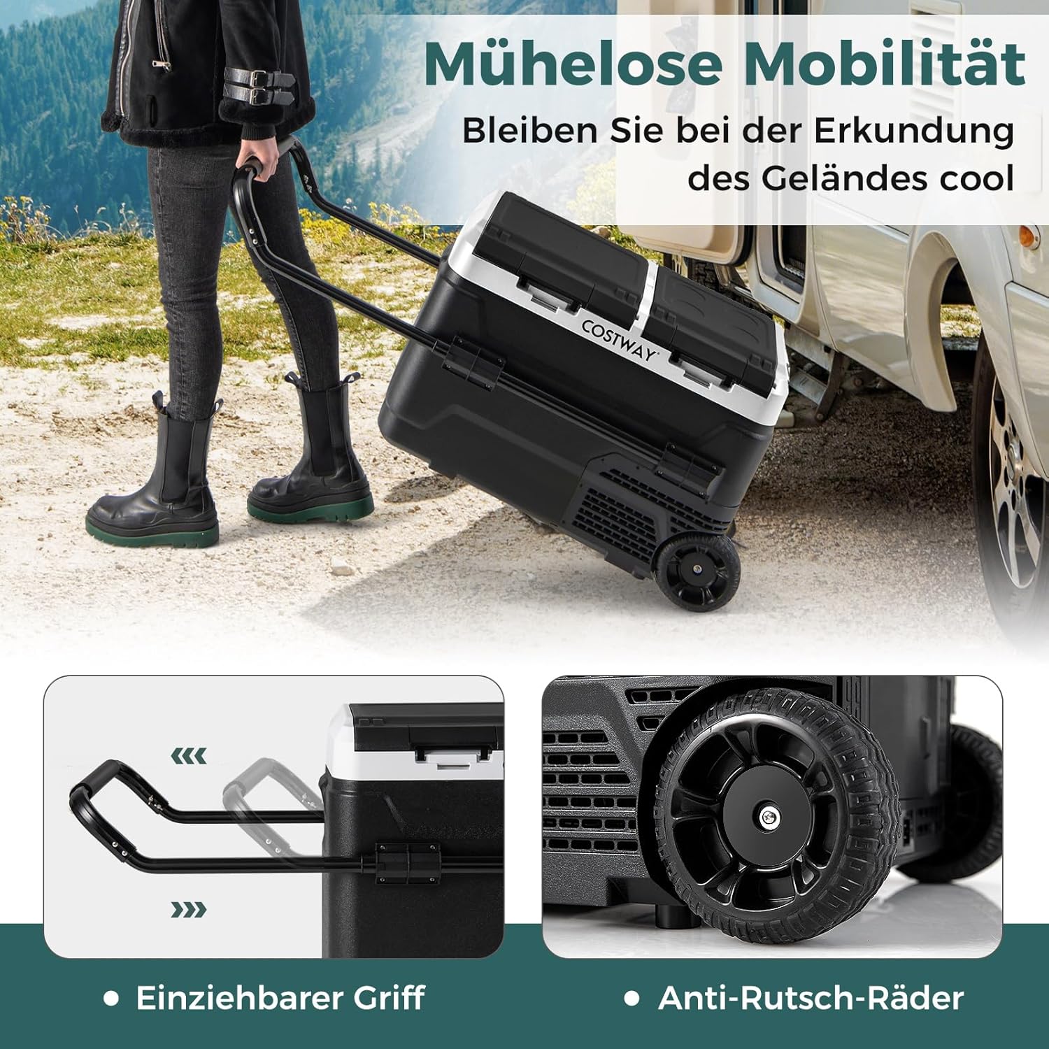 COSTWAY Kompressor Kühlbox 40L, elektrische Kühlbox mit 2 Kühlzonen, -20℃~20℃, USB Ladenanschluss, LED Anzeige, Mini Kühlschrank AC/DC für Autos, Büros Camping und Wohnheim, 45dB