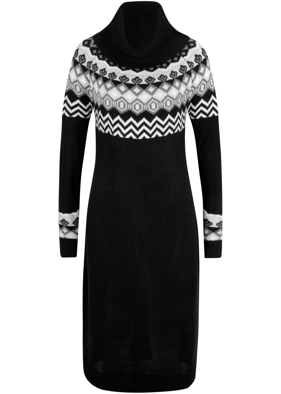 Robe en maille à motif norvégien et col roulé ample, longueur sous genou