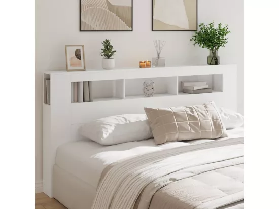 Tête de lit à LED blanc 200x18,5x103,5 cm bois d'ingénierie