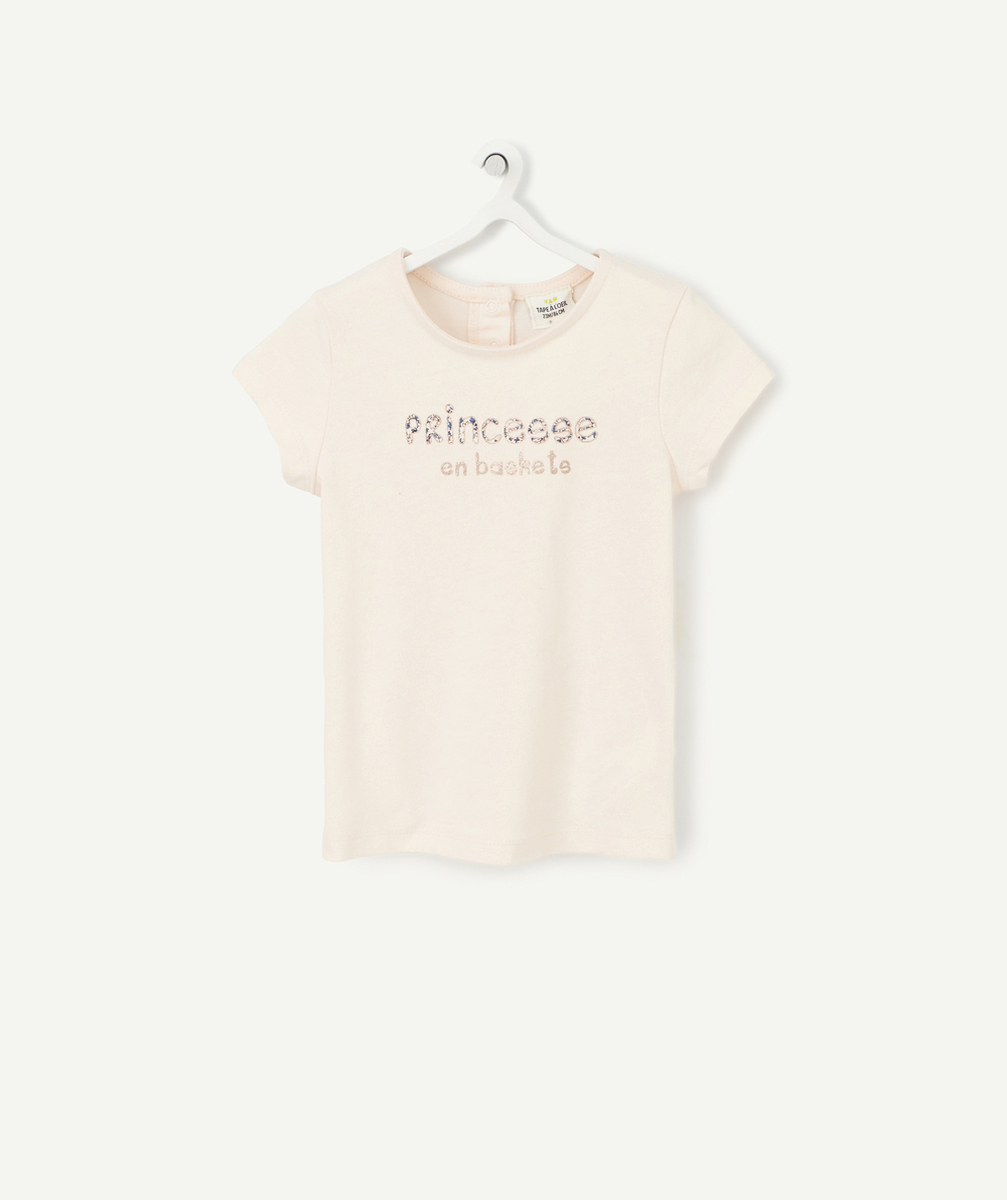 T-SHIRT ROSE BÉBÉ FILLE EN COTON BIOLOGIQUE AVEC MESSAGE PRINCESSE