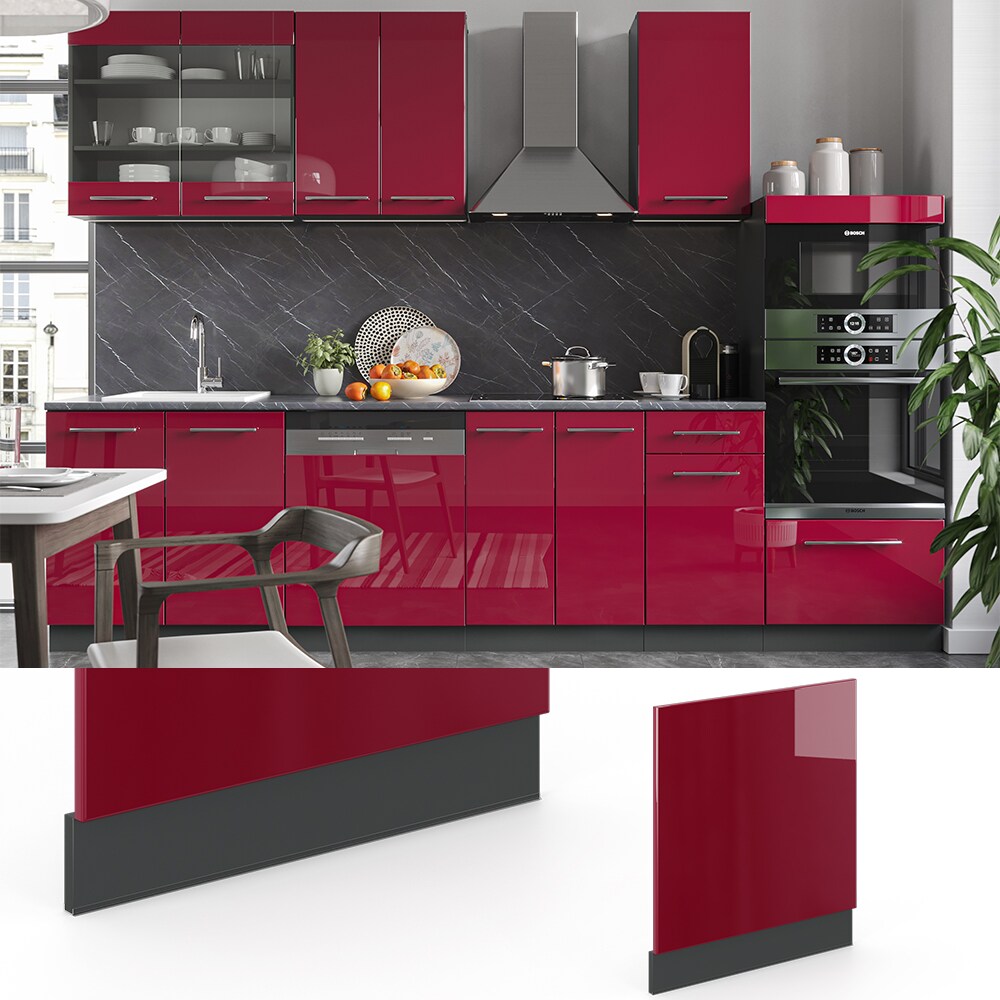 VICCO Geschirrspülerfront 60 cm Bordeaux Hochglanz Küchenschrank Blende Küchenzeile Fame-Line