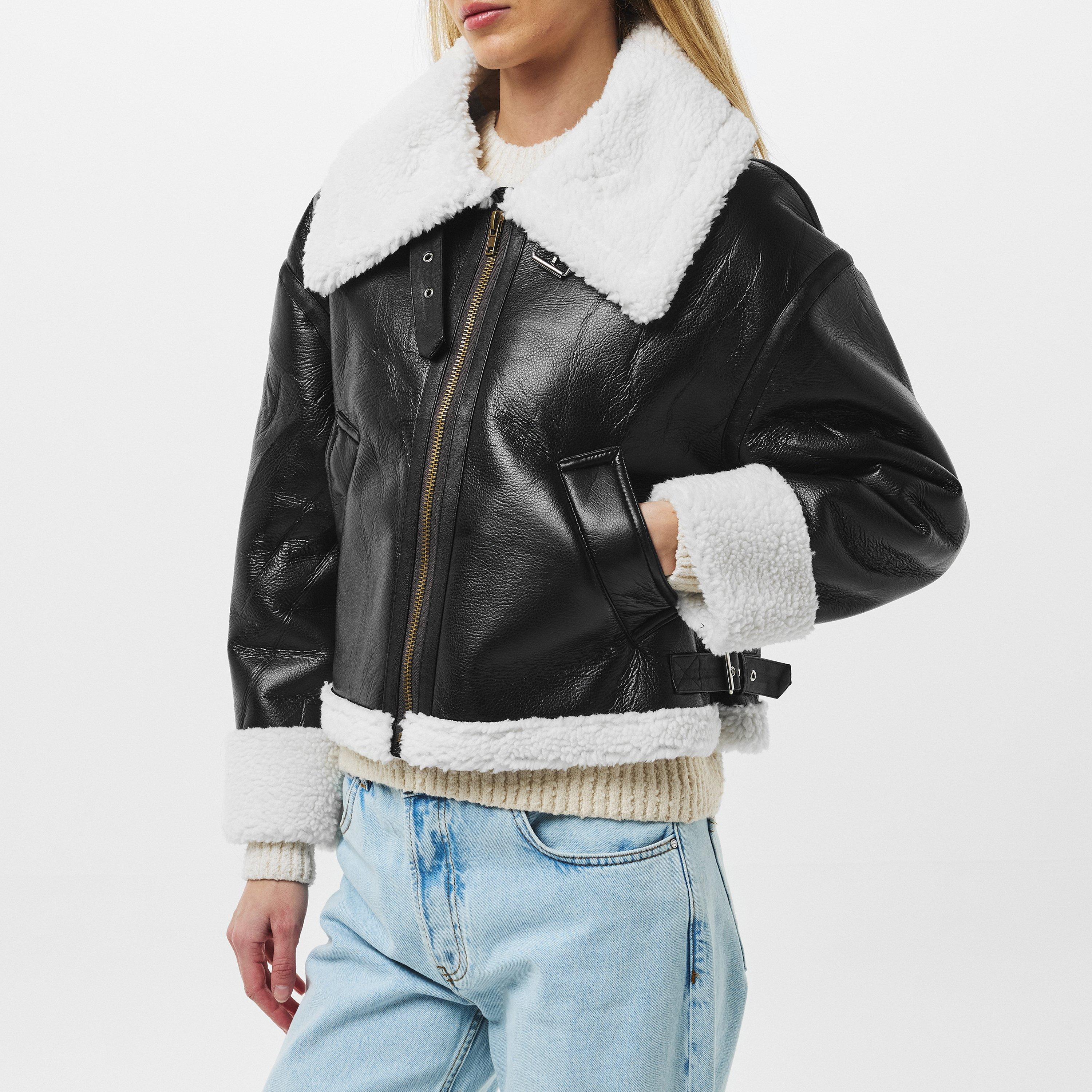 Missy Empire ME Faux Leather Aviator Jacket Womens