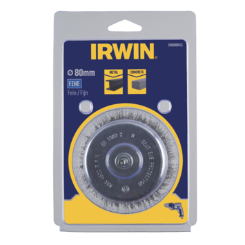 Irwin komstaaldraadborstel Ø80 mm voor (accu)boormachine. Metaal fijn.