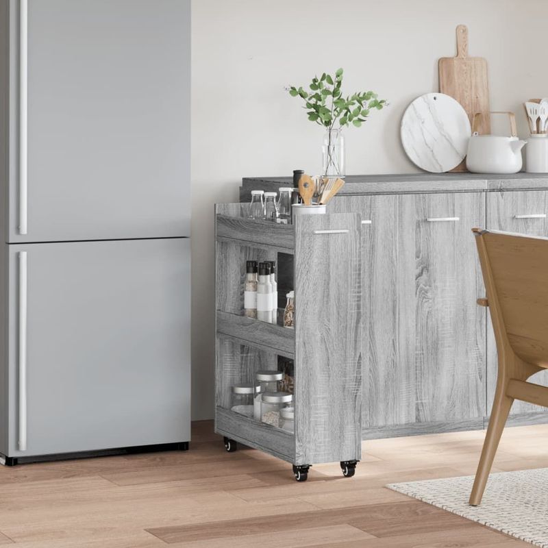 vidaXL Kast met Wieltjes - Grijs - Bewerkt Hout - 2 Vakken
