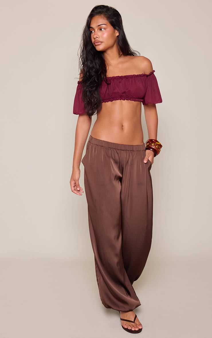 Rouge Vin Brassière Bardot En Mousseline Stretch
