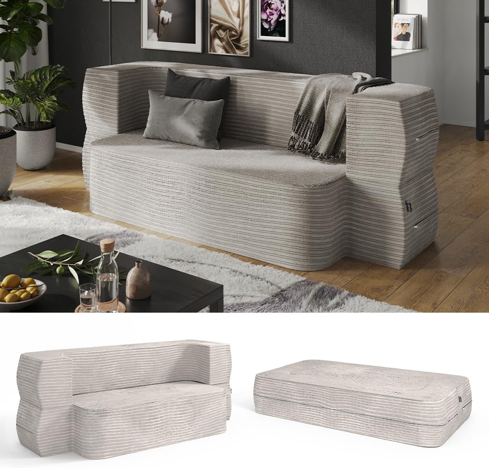 Sofa Lille, Schlafcouch, Beige, 190 cm mit Schlaffunktion
