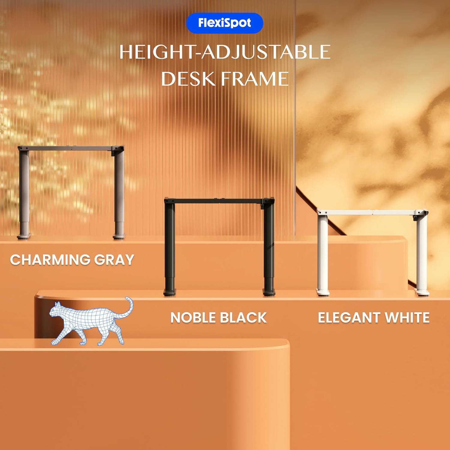 FLEXISPOT CylineX Höhenverstellbarer Schreibtisch – mit elegant abgerundeten Tischbeinen (runde Form), harmonisches Design, 71–118 cm Höhe, 80 kg Tragkraft, Anti-Kollisionsschutz (Frost)