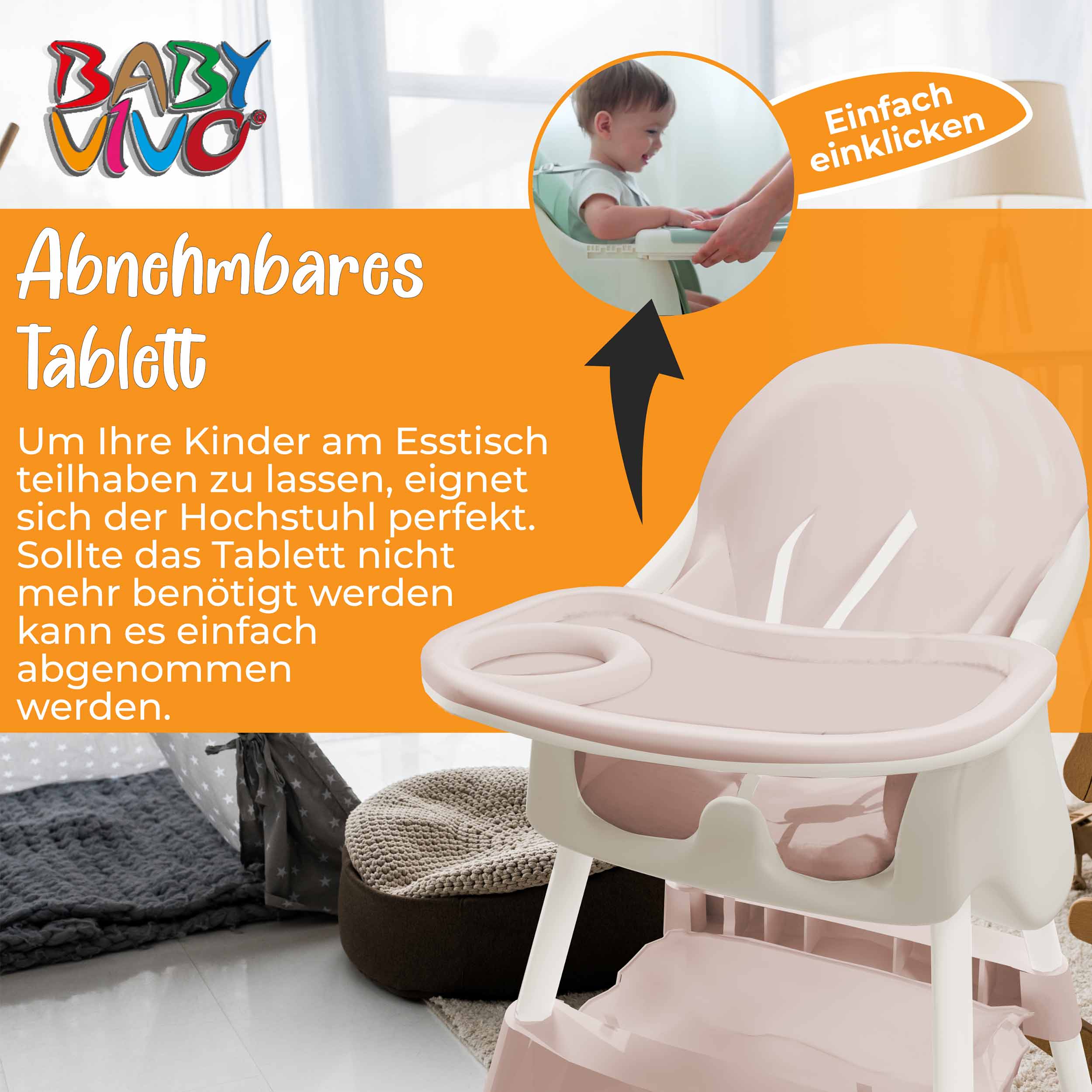 Baby Vivo Design 2in1 Kinderhochstuhl - Oscar in Pink