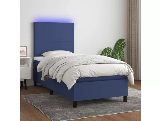 Sommier tapissier avec matelas et LED Bleu 90x190 cm Tissu